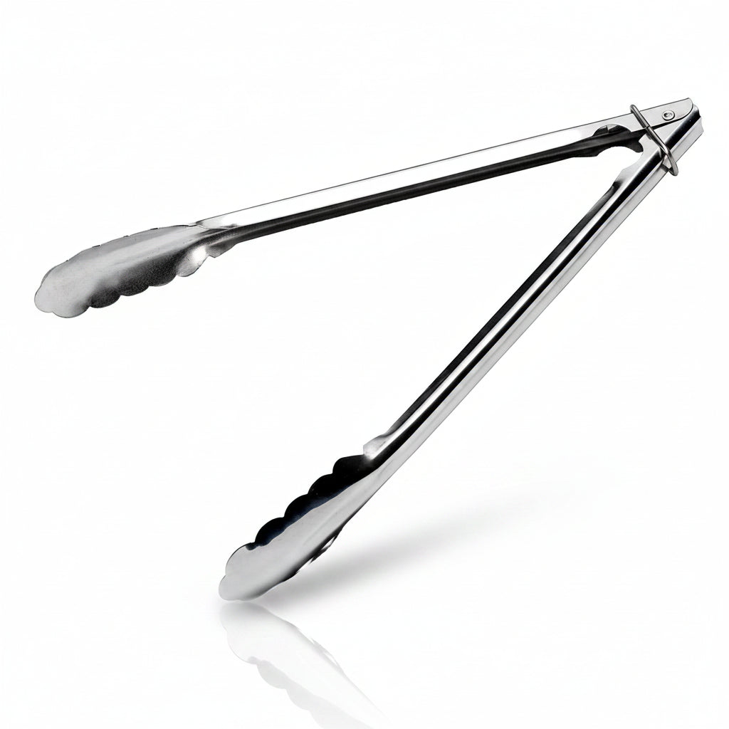 Colour-coded stainless steel catering serving tongs for HACCP