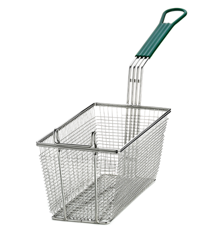 Professional Rectangular Fry Basket Green Handle 34cm Fryer Basket