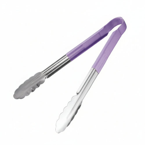 Colour coded 12 inch stainless steel catering serving tongs for HACCP food safety
