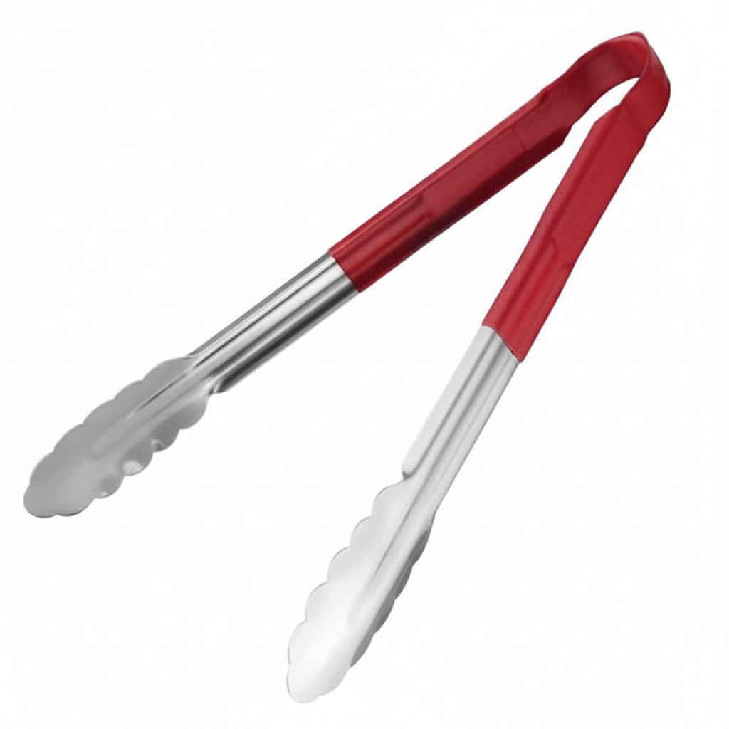 Colour coded 12 inch stainless steel catering serving tongs for HACCP food safety