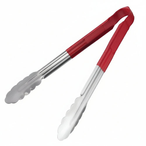 Colour coded 12 inch stainless steel catering serving tongs for HACCP food safety
