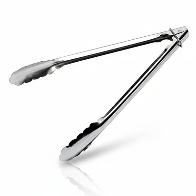 Stainless steel 0.7mm utility catering serving tongs with scalloped grip