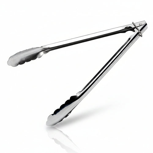 Stainless steel 0.7mm utility catering serving tongs with scalloped grip