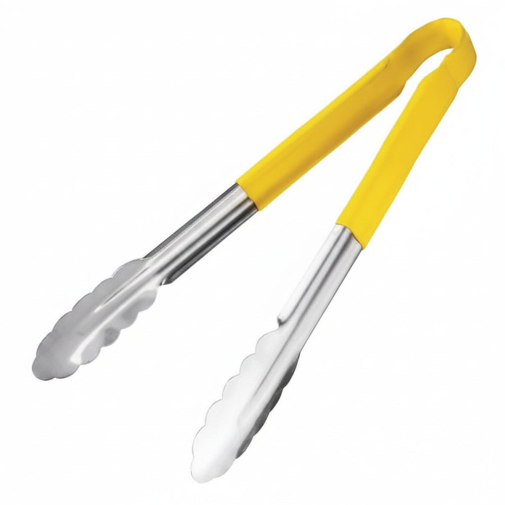 Colour coded 12 inch stainless steel catering serving tongs for HACCP food safety