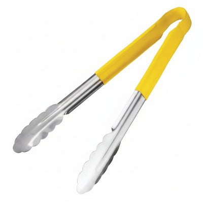 Colour coded 12 inch stainless steel catering serving tongs for HACCP food safety