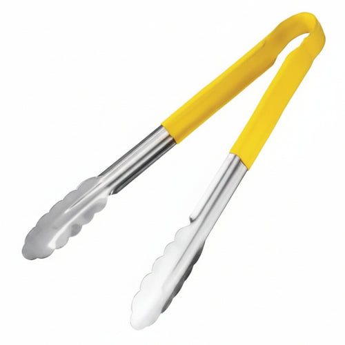 Colour coded 12 inch stainless steel catering serving tongs for HACCP food safety