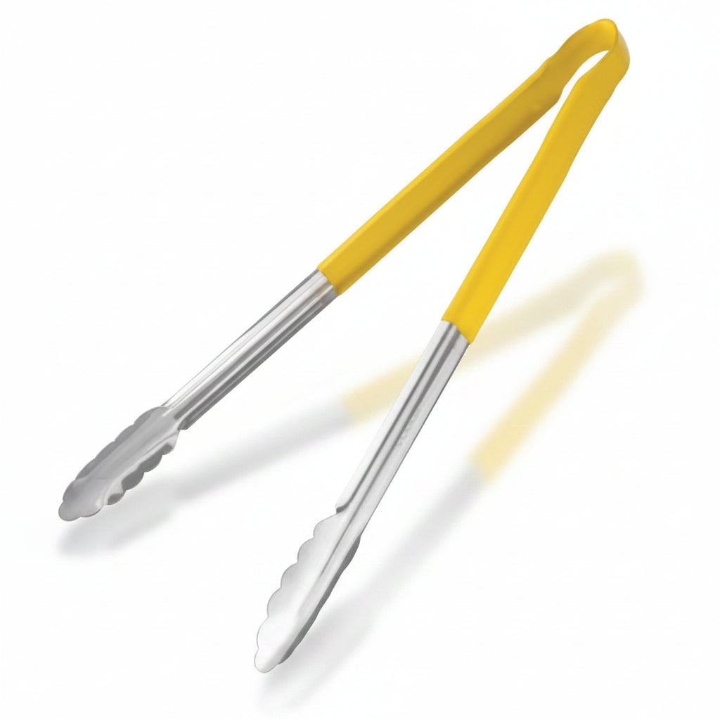 Colour coded 16 inch stainless steel catering serving tongs for HACCP food safety