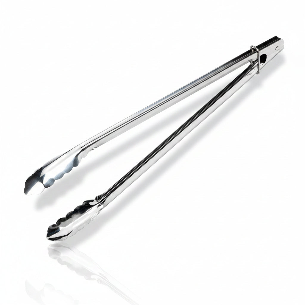 Stainless steel 0.7mm utility catering serving tongs with scalloped grip
