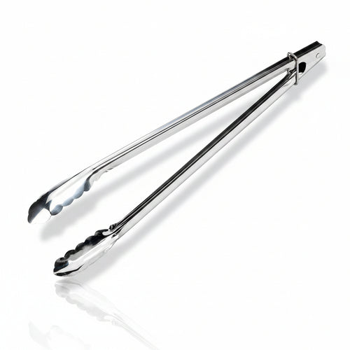 Stainless steel 0.7mm utility catering serving tongs with scalloped grip