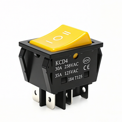 Commercial Equipment Switch / 6 Pin ON OFF ON (Yellow) / 30A 250V / 30.5 x 22mm / With Waterproof Cover