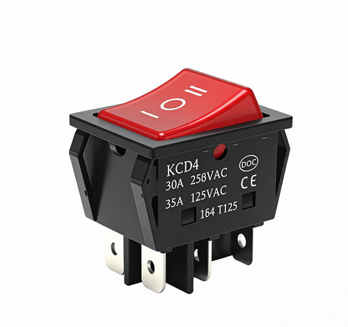 Commercial Equipment Switch / 6 Pin ON OFF ON (Red) / 30A 250V / 30.5 x 22mm / With Waterproof Cover