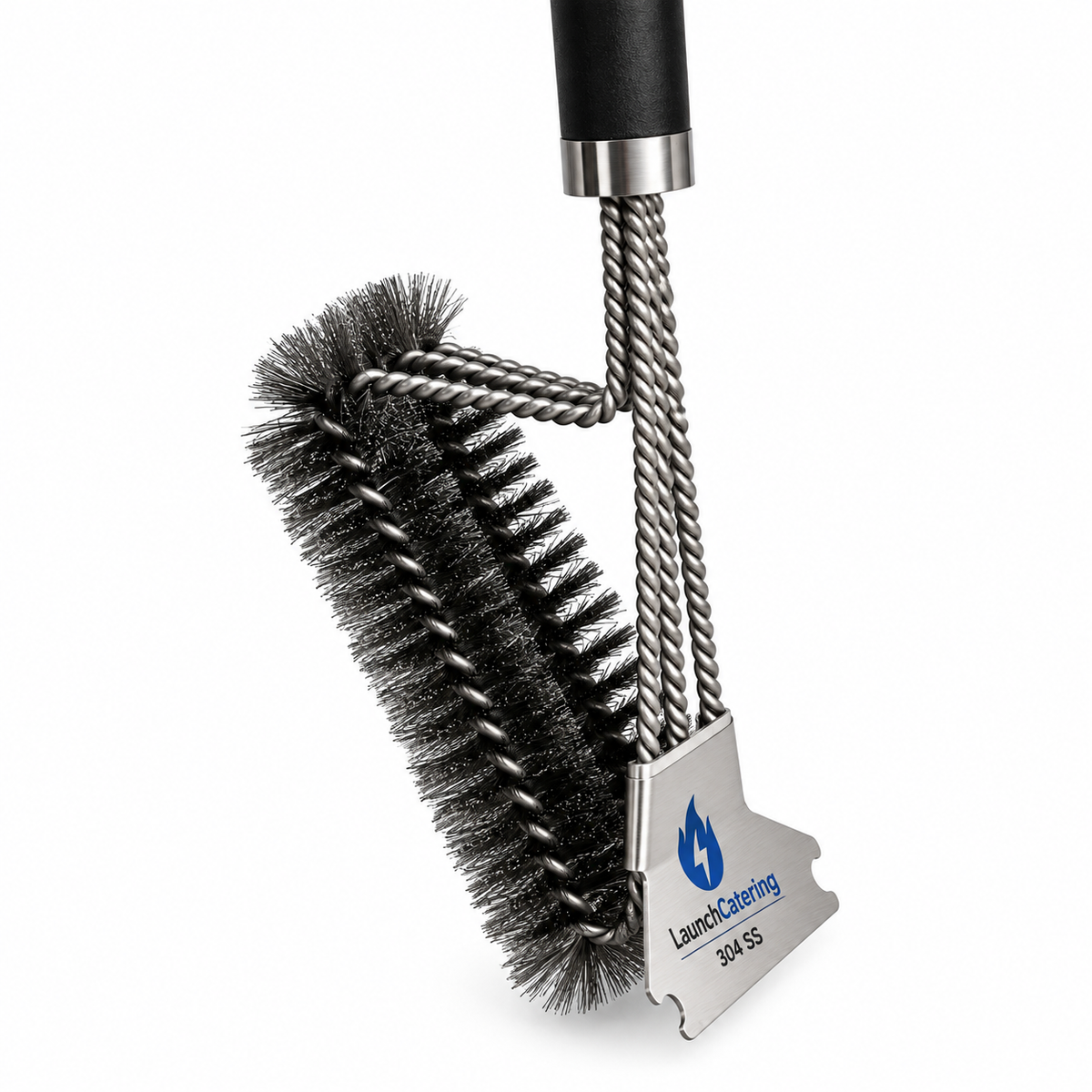 Short Handle 41cm Heavy Duty 304 Stainless Steel BBQ Grill Cleaning Brush with Scraper