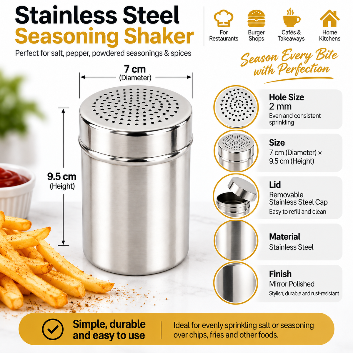 Professional Stainless Steel Shaker 2mm Holes Flour Sugar Spice
