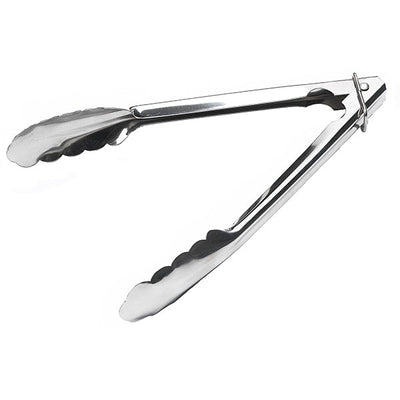 Heavy duty 1.2mm stainless steel utility catering tongs with scalloped grip
