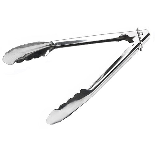 Stainless steel 0.7mm utility catering serving tongs with scalloped grip