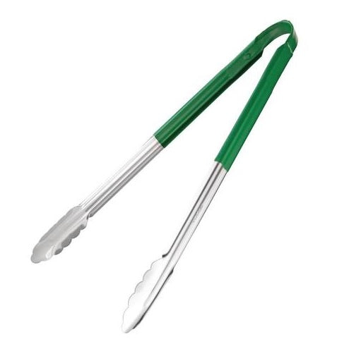 Colour coded 16 inch stainless steel catering serving tongs for HACCP food safety