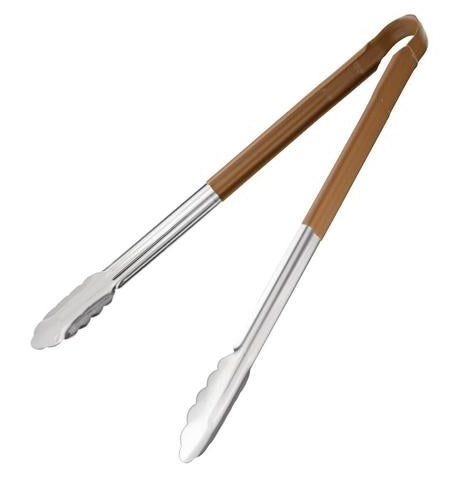 Colour coded 16 inch stainless steel catering serving tongs for HACCP food safety