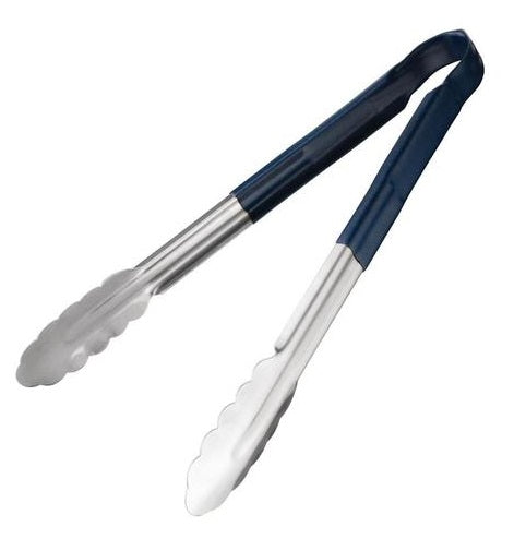 Colour coded 12 inch stainless steel catering serving tongs for HACCP food safety