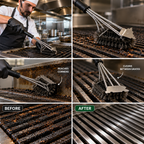 Short Handle 41cm Heavy Duty 304 Stainless Steel BBQ Grill Cleaning Brush with Scraper