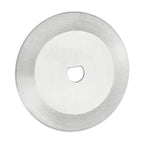 A circular metal disc with a brushed silver finish and a central hole, shown on a plain white background.