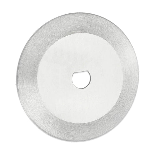 A circular metal disc with a brushed silver finish and a central hole, shown on a plain white background.