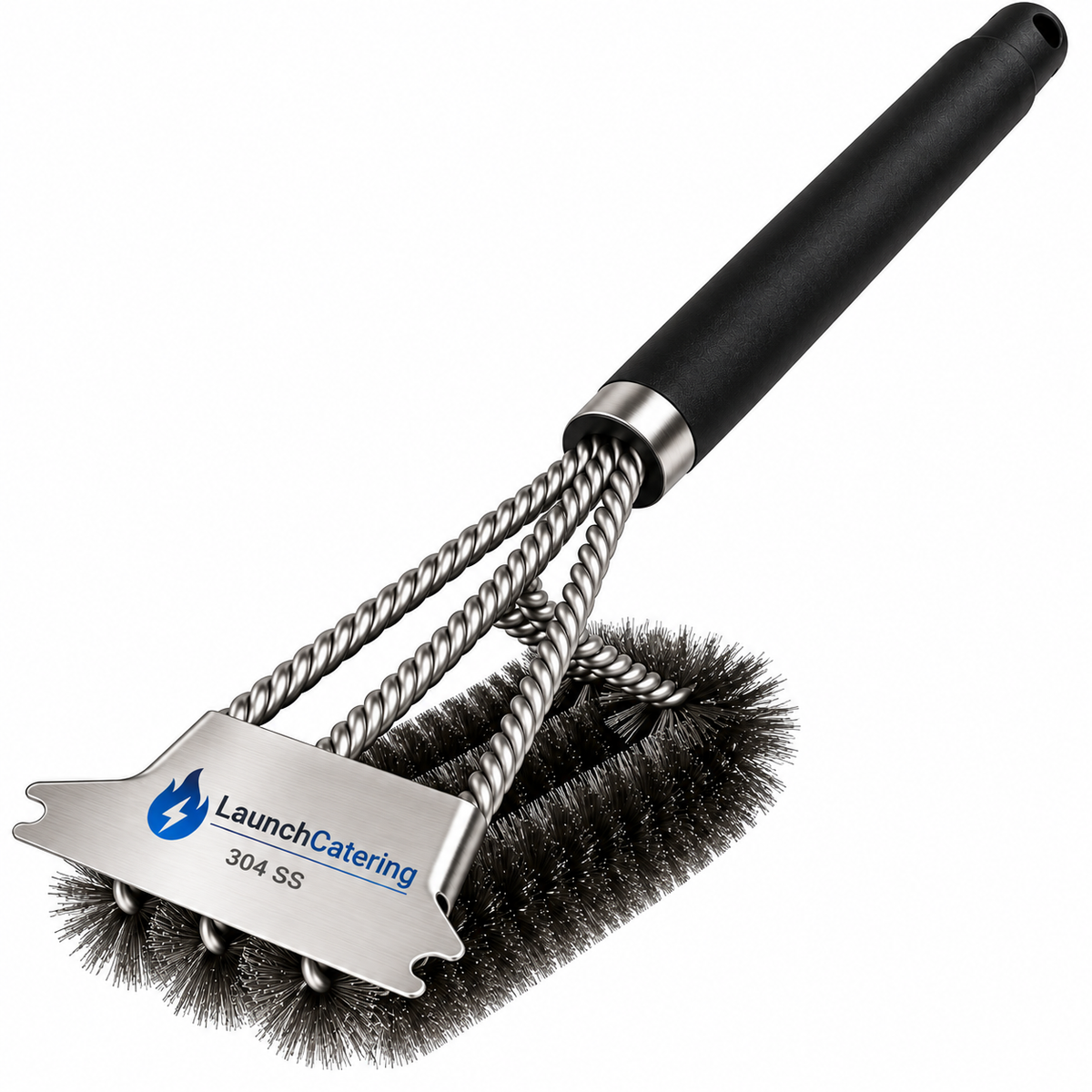 Short Handle 41cm Heavy Duty 304 Stainless Steel BBQ Grill Cleaning Brush with Scraper