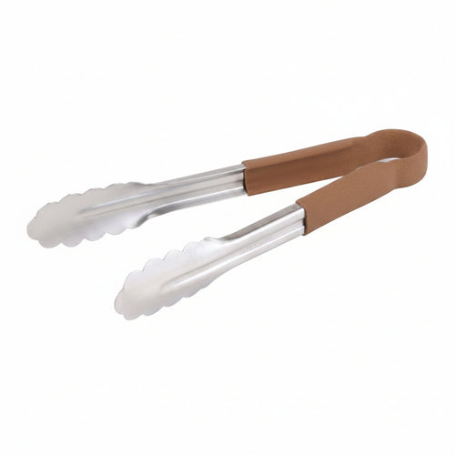 Colour coded 9 inch stainless steel catering serving tongs for HACCP food safety