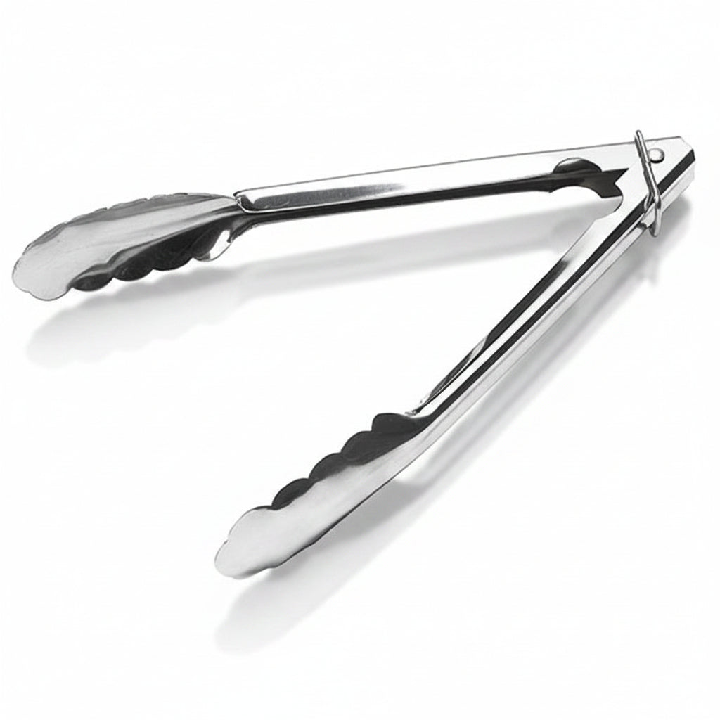 Stainless steel 0.7mm utility catering serving tongs with scalloped grip