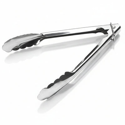 Stainless steel 0.7mm utility catering serving tongs with scalloped grip