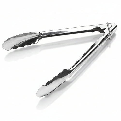 Stainless steel 0.7mm utility catering serving tongs with scalloped grip