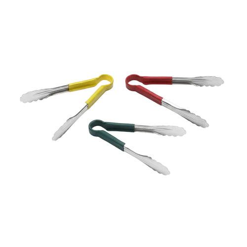 Colour coded 9 inch stainless steel catering serving tongs for HACCP food safety
