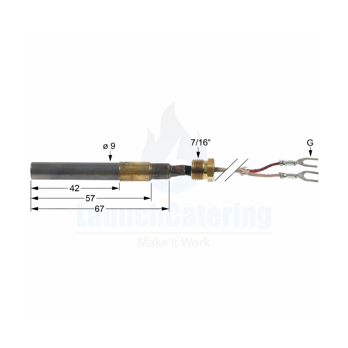 ROBERTSHAW Thermopile L 900mm probe ø 9mm probe L 57mm 250-750mV screw connection 7/16"