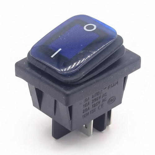 Waterproof DPST Rocker Switch 30A 250V 4 Pin Blue LED for Commercial Catering Equipment