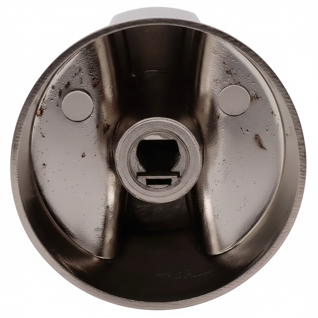 Durable gas cooker control knob made from chrome zinc alloy. Ø57mm diameter with 8mm shaft fitting, ideal for stock pot cookers and commercial kitchens.