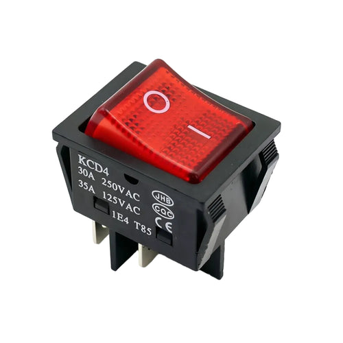 Commercial Equipment Switch / 4 Pin ON OFF (Red) / 30A 250V / 30.5 x 22mm