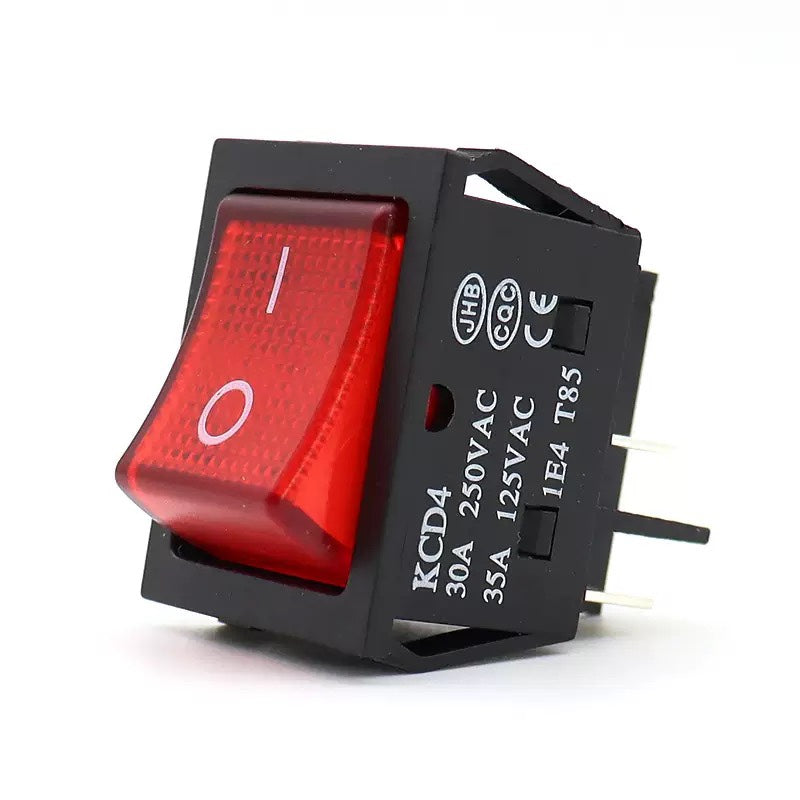 Commercial Equipment Switch / 4 Pin ON OFF (Red) / 30A 250V / 30.5 x 22mm