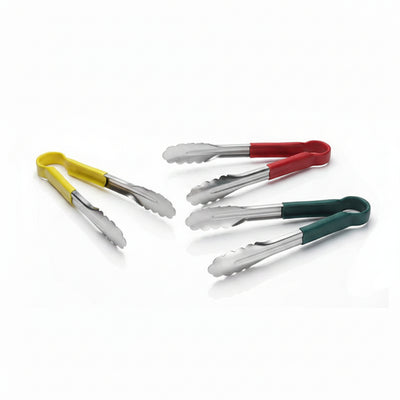 Colour coded 12 inch stainless steel catering serving tongs for HACCP food safety