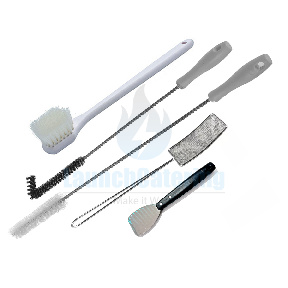 4-Piece Commercial Fryer Cleaning Set Gong Brush L-Shape Brush Skimmer and Scraper