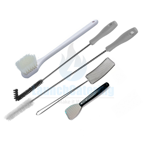 4-Piece Commercial Fryer Cleaning Set Gong Brush L-Shape Brush Skimmer and Scraper