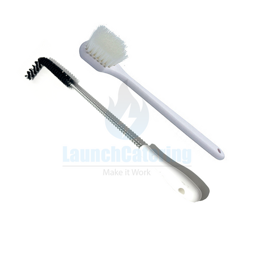 2-Piece Fryer Brush Set L-Shape 12126 and Long Handle Gong 12116 for Commercial Fryer