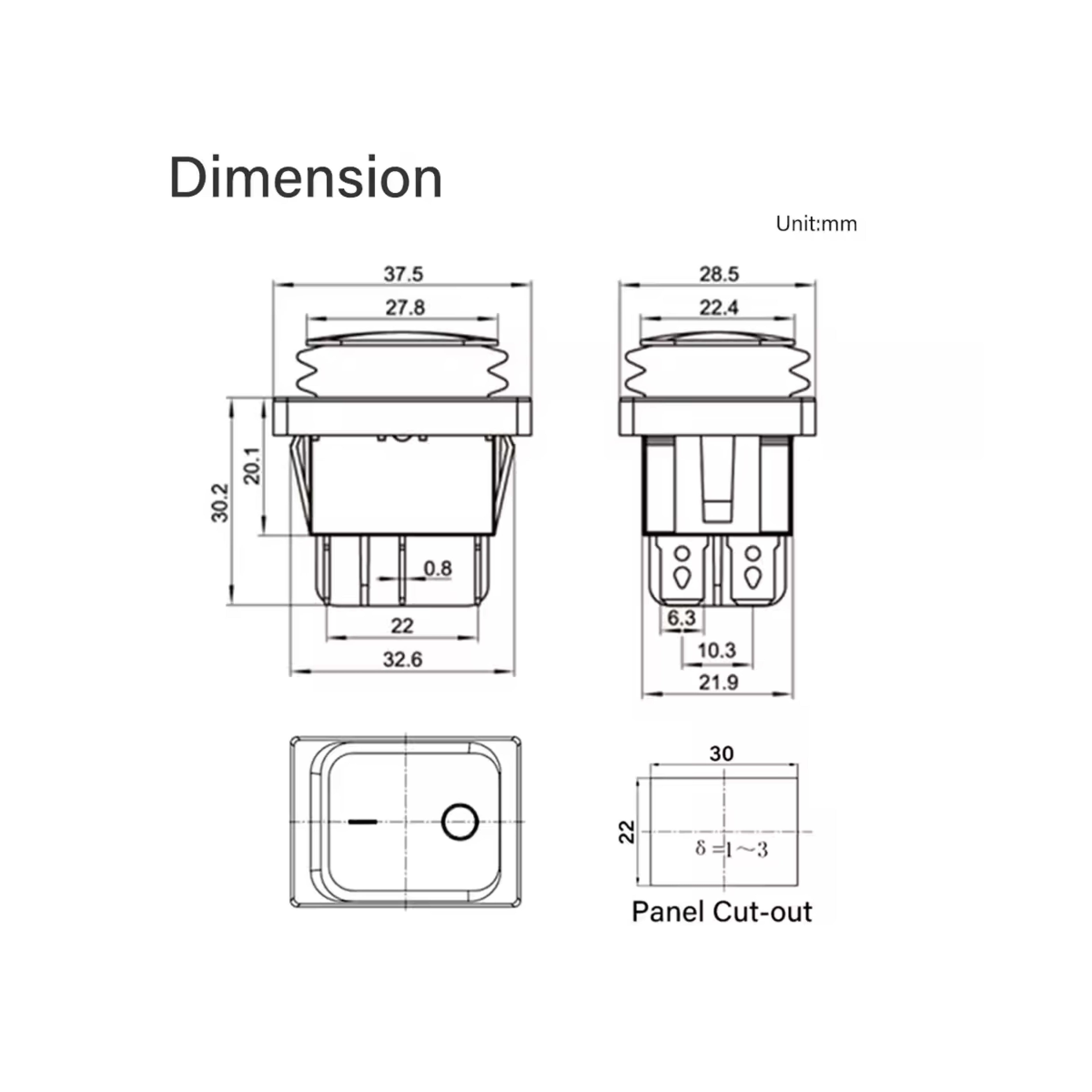 Heavy Duty Waterproof Red Rocker Switch 6 Pin DPDT ON-OFF-ON
