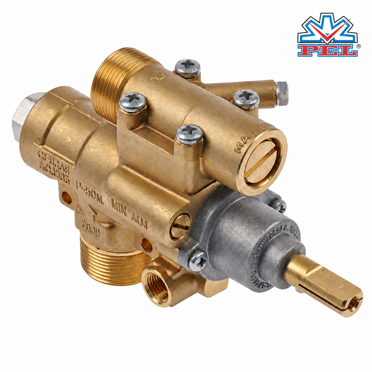 PEL 23S Gas Tap Safety Valve M28x1.5 Inlet, M10x1 Thermocouple, Upper Shaft (Baron/Electrolux/Lotus/Zanussi)