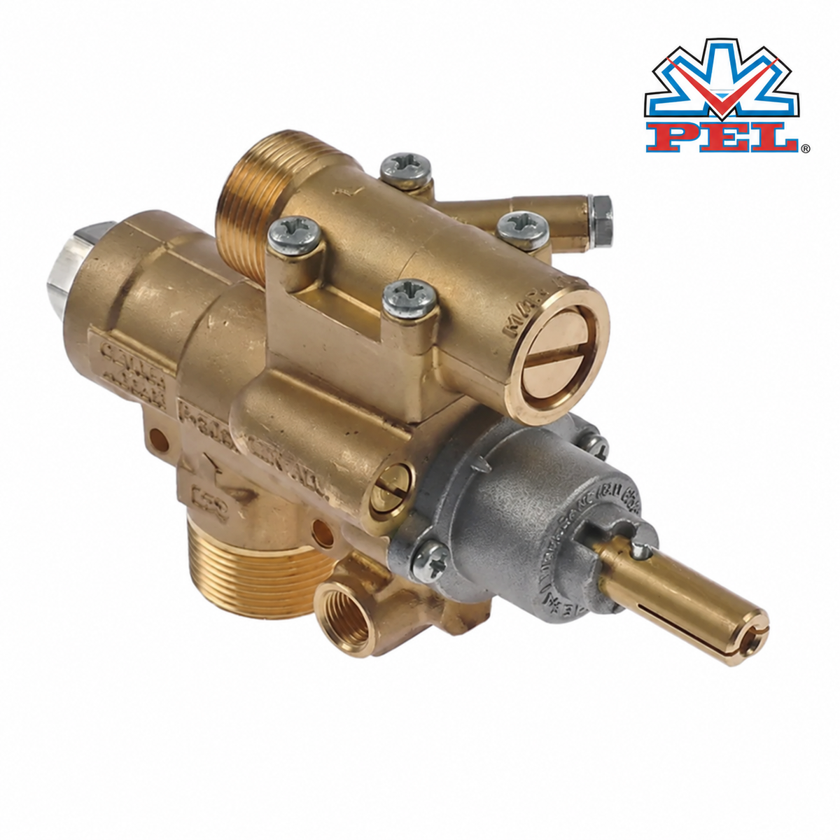 PEL 23S Gas Tap Safety Valve M28x1.5 Inlet, M10x1 Thermocouple, 25/17mm Lower Flat Shaft (Wok Burner)
