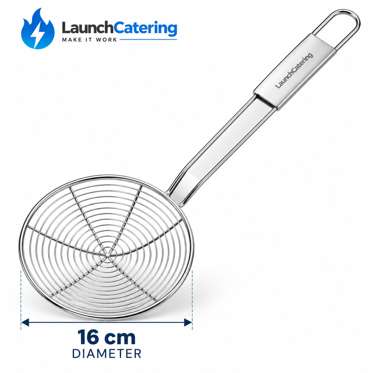 Professional 55 Cm Length Round Skimmer D16cm Stainless Steel Spider Strainer