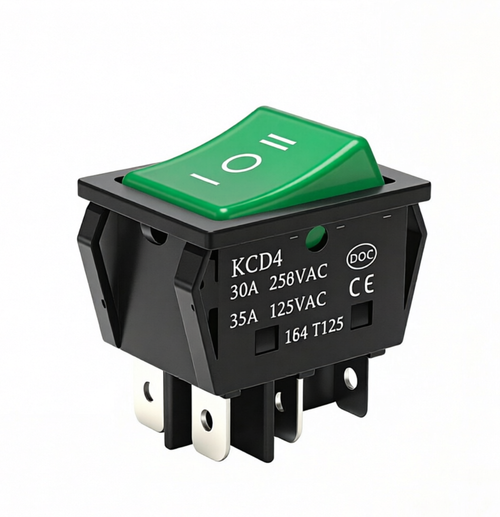 Commercial Equipment Switch / 6 Pin ON OFF ON (Green) / 30A 250V / 30.5 x 22mm / With Waterproof Cover
