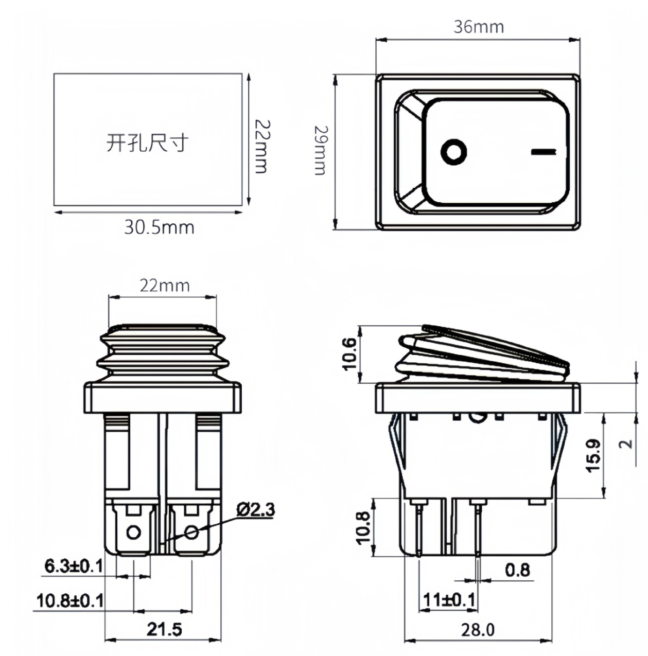 Heavy Duty Waterproof Seal Rocker Switch ON/OFF DPST KCD4 Green