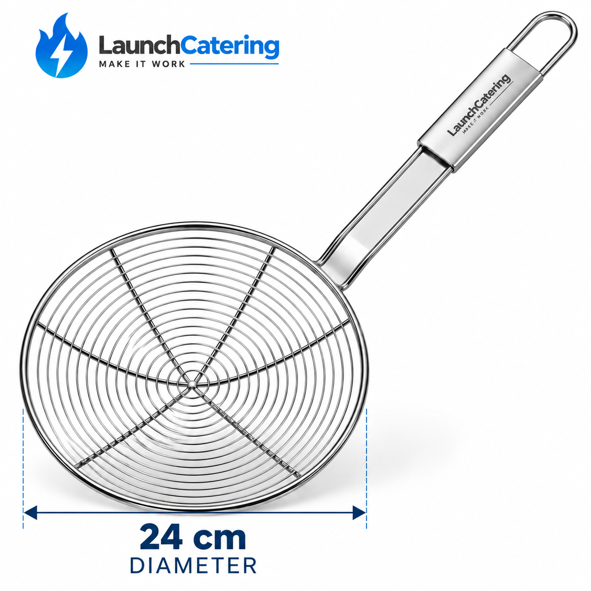 Professional 61 Cm Length Round Skimmer D24cm Stainless Steel Spider Strainer