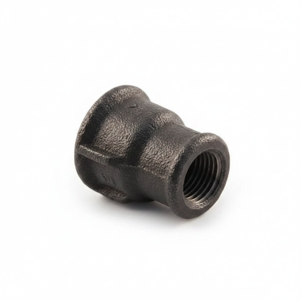 3/4 inch x 1/2 inch Black Iron Reducing Socket - BSP Gas Pipe Fitting for Commercial Catering