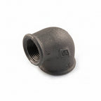 3/4 inch x 1/2 inch Black Iron 90 Degree Reducing Elbow F/F - BSP Gas Pipe Fitting for Commercial Catering