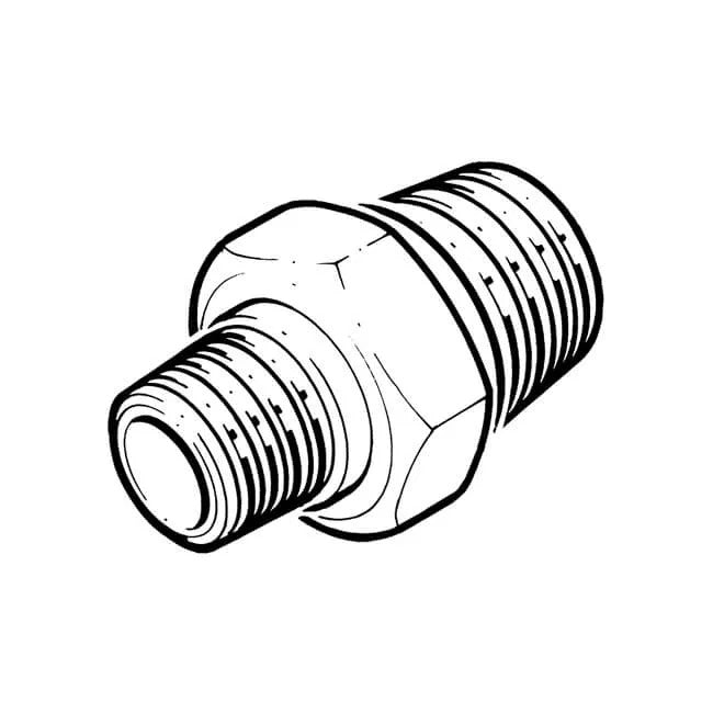 3/4 inch x 1/2 inch Black Iron Hexagon Reducing Nipple - BSP Gas Pipe Fitting for Commercial Catering